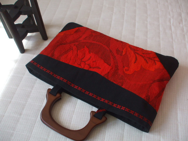 紬の名古屋帯と半巾帯からトートバック作りました