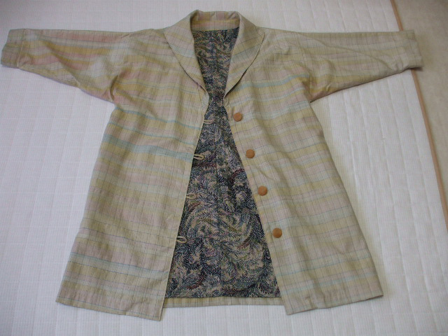 格子柄の紬からのコート作りました