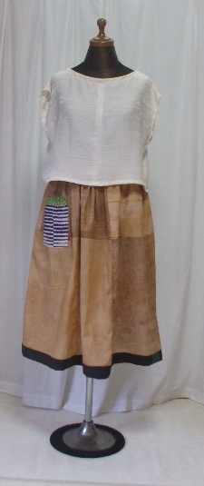 柿渋と古布のギャザースカート作りました