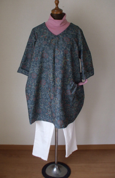 紬の着物からバルーンチュニック作りました