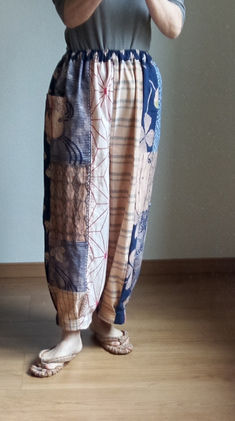 柿渋染め浴衣でワンピース作っています | 古布和布と着物リメイクの 