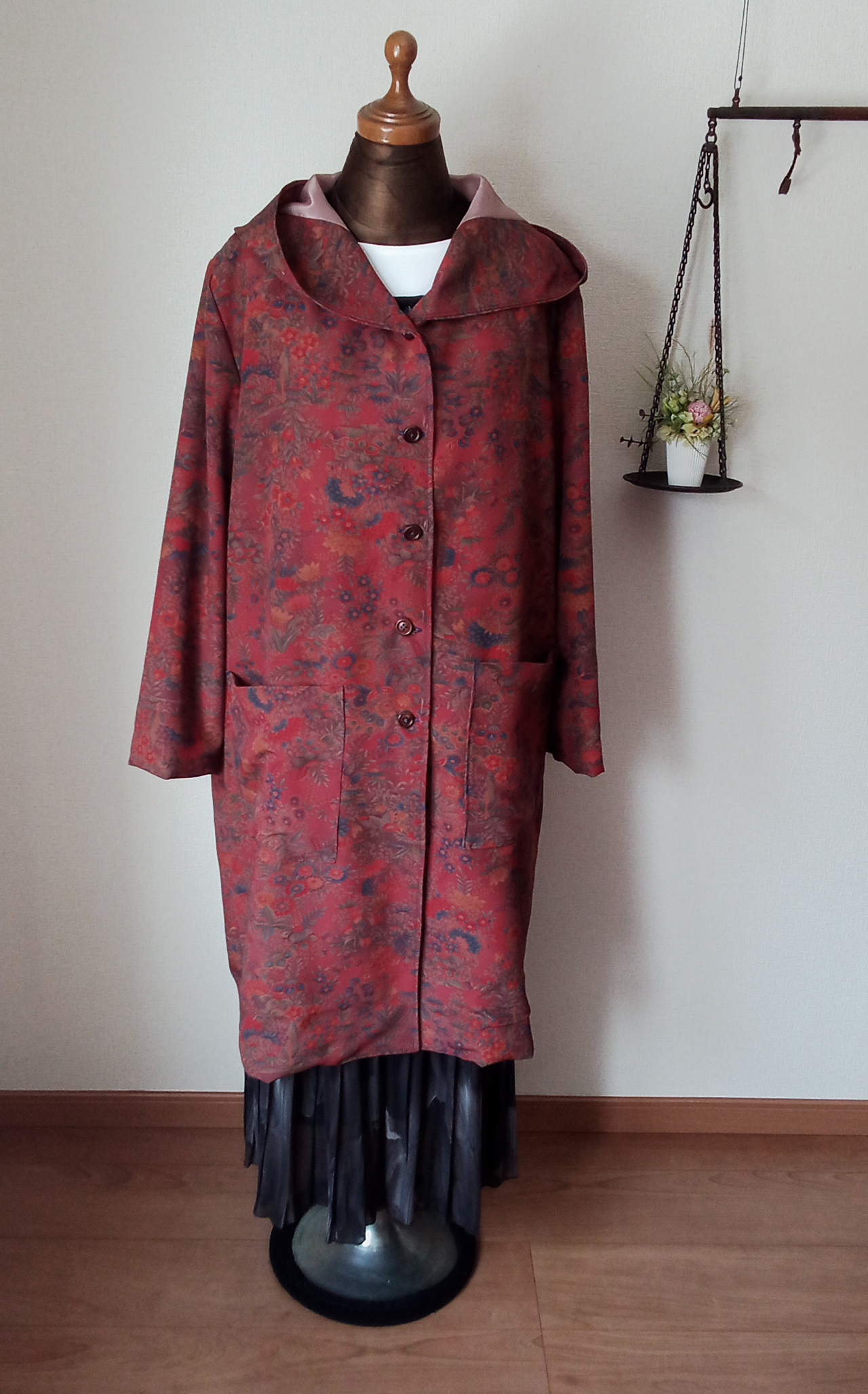 縮緬小紋からフード付きコート作りました。№2