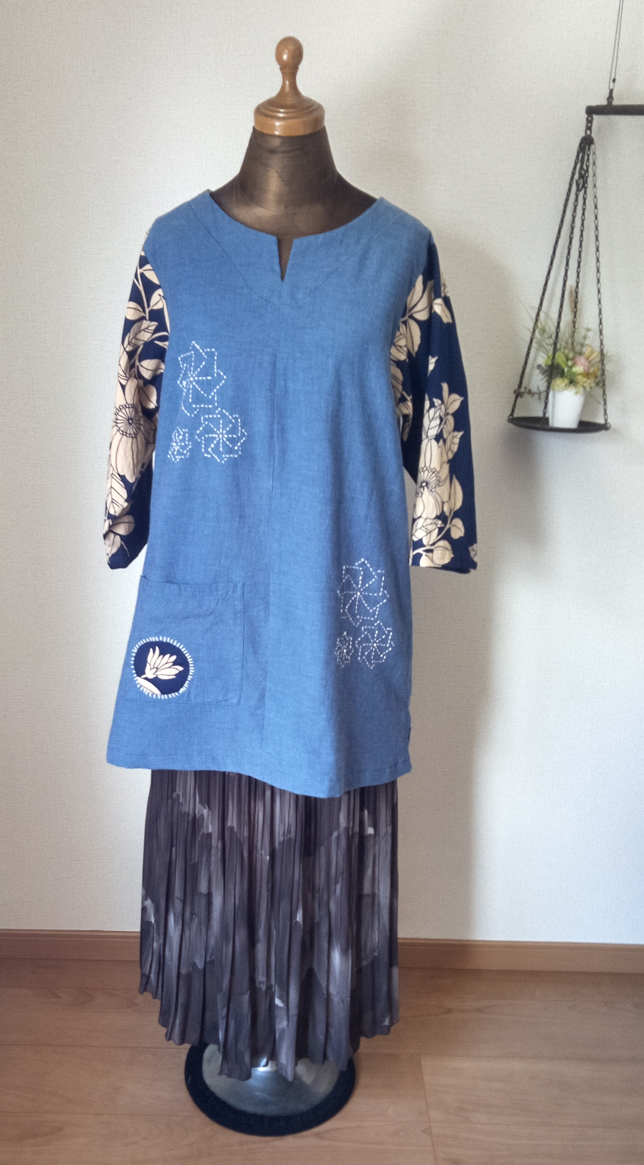 作務衣からチュニック作りました。