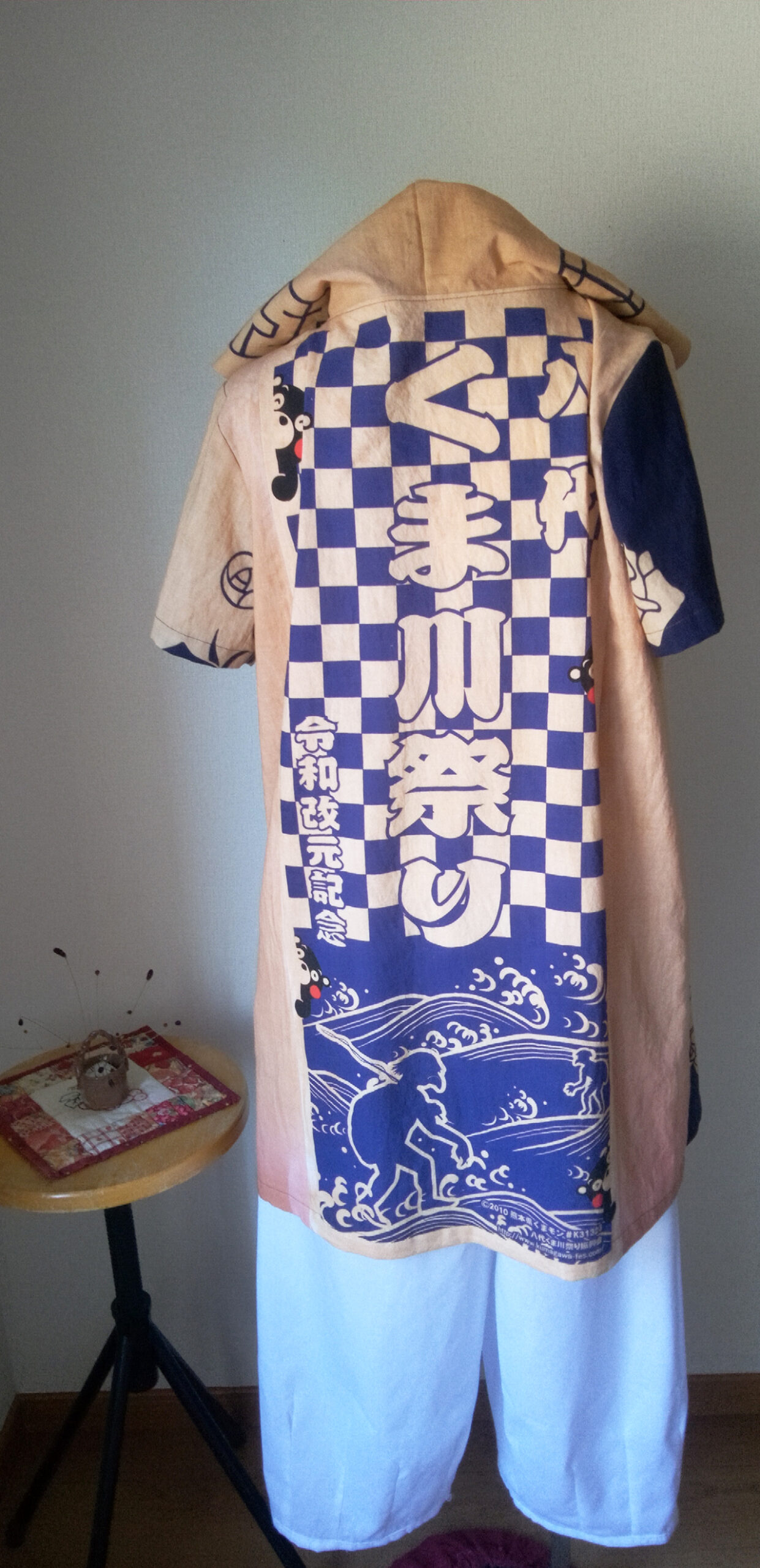 くまもんてぬぐいを生かしたジャケット作りました。